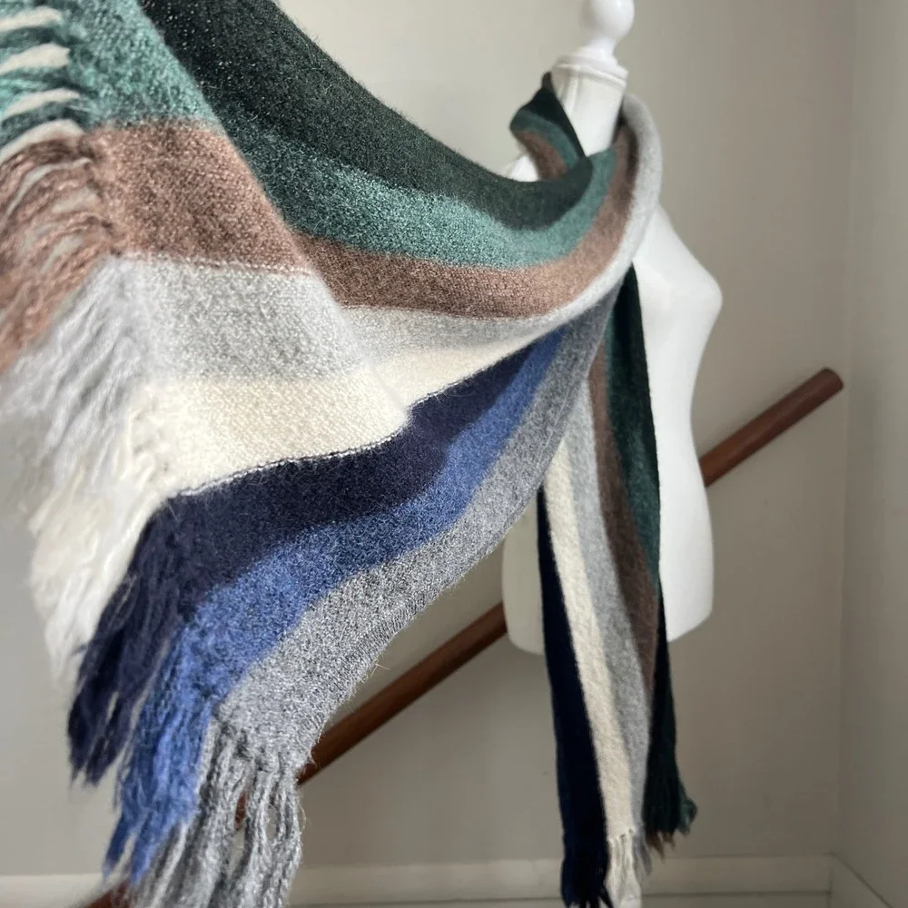 Chunky Extra Long Winter Neck‎ Scarf Fringe Striped Alpaca Knit Cozy Oversized